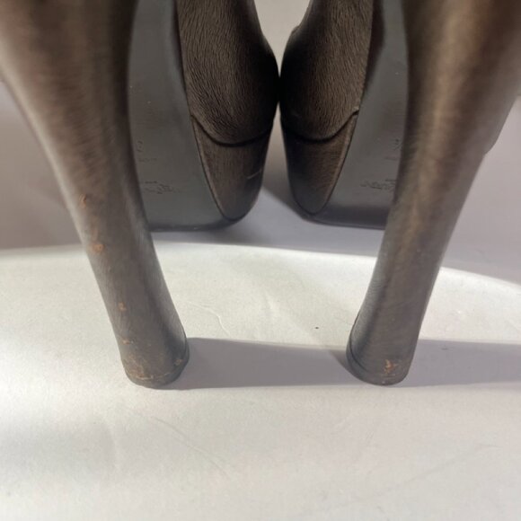 Yves Saint Laurent YSL Paris Metallic Bronze Leather Platform Peep Toe US 7.5 - Picture 6 of 11